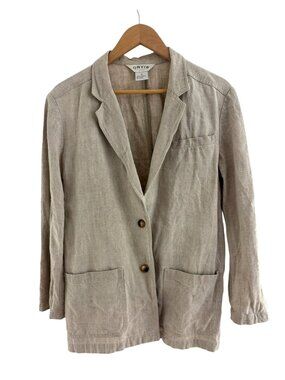 Orvis 100% Linen Oatmeal Beige Blazer Pockets Size 12 Jacket Spring Summer